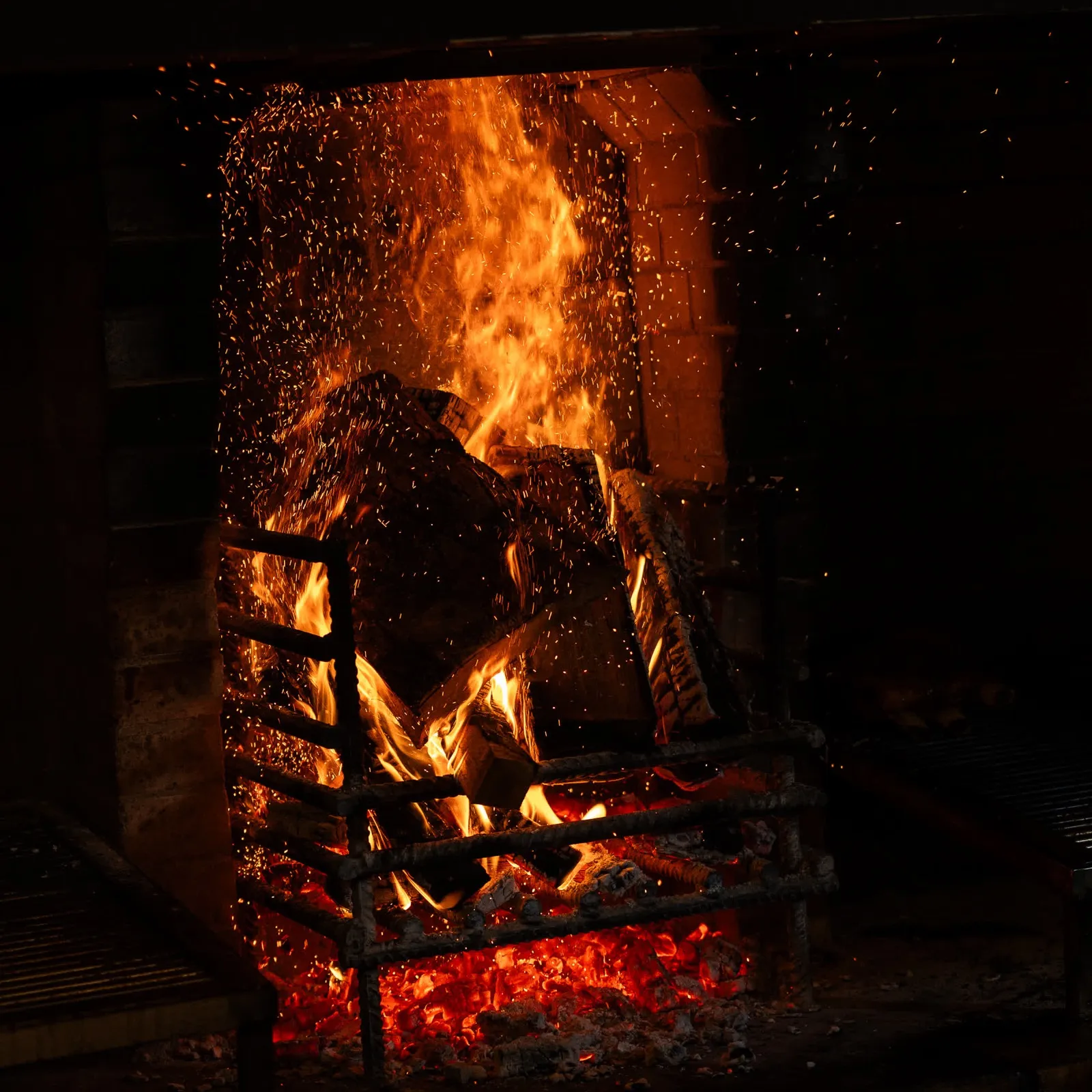 Il fuoco di legna viva con scintille